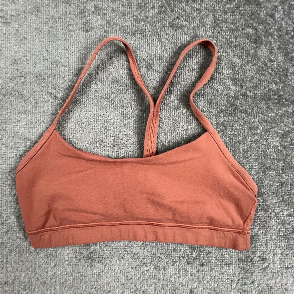 Lululemon Flow Y Bra Nulu Rustic Coral Pink Strappy Yoga Sports Bra Size 8